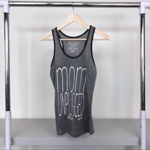 Mom Unplugged Saying Quote Grey Graphic Tank Top